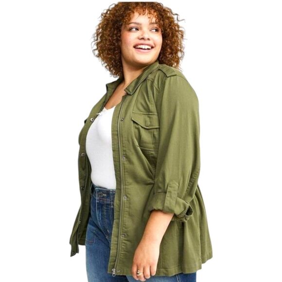 TORRID NEW FOUR LEAF CLOVER GREEN Twill Utility Jacket Size 3X - Picture 3 of 13